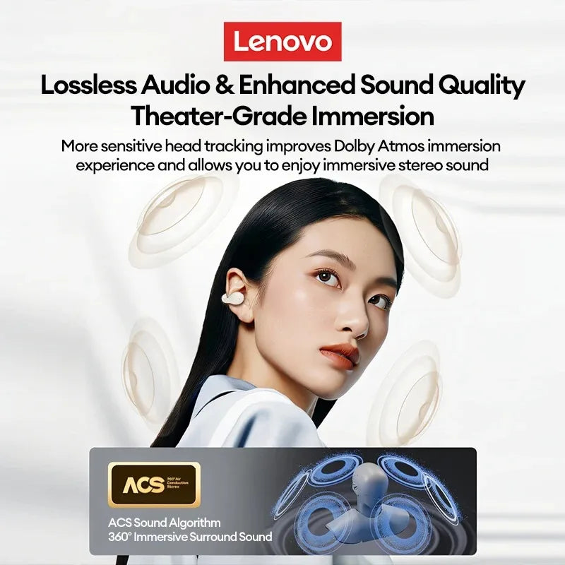 New Lenovo LP25 OWS Wireless Bluetooth 5.4 Clip Headphones Long Battery Life Gaming Headset HIFI Surround Sound Earbuds With Mic