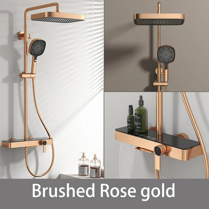 Orange Piano Bathroom Shower Set Waterfall Bathroom Mixer Faucets Rainfall Shower Head Hot Cold Piano Bathroom Shower System