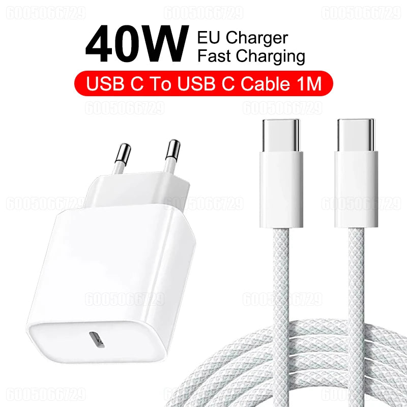 Original 40W Fast Charger Type C Adapter For iPhone 18 Pro Max 17 Pro Max Duo 17 Air 15 14 13 12 16 Pro Max USB C Charging Cable