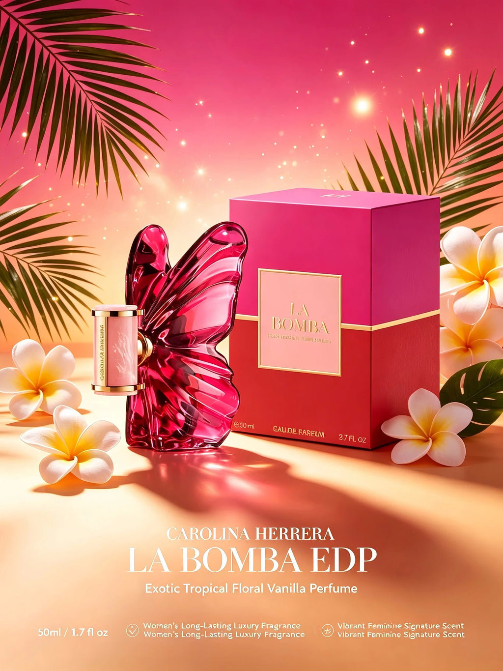 Carolina Herrera La Bomba EDP 50ml Women Exotic Tropical Floral Vanilla Perfume Long Lasting Luxury Fragrance Vibrant Feminine Signature Scent Wedding Season Summer Vacation Beach Holiday Graduation Date Night July 4th Soccer