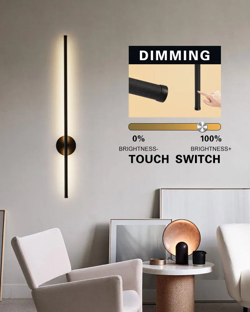 Nordic LED Wall Lights with Touch Dimmable Switch Black 40/55/60/80/100cm Interior LED Wall Lamps Wall Sconce Lighting Fixtures
