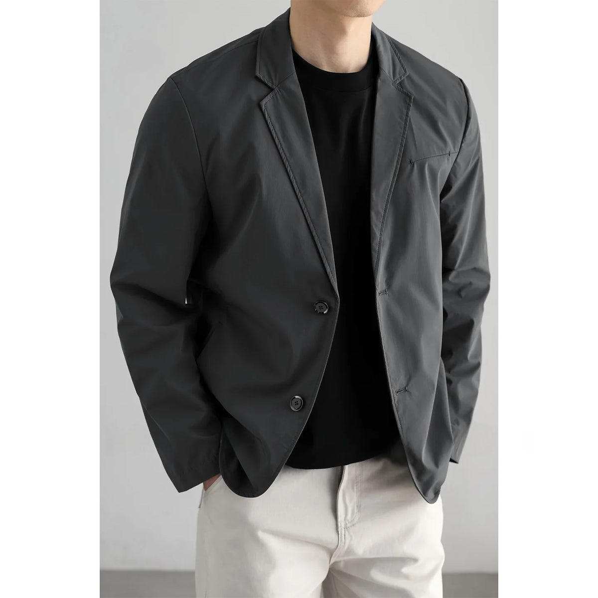 Lightweight Windproof Anti-Wrinkle Slim Fit Men's Business Casual Notch Lapel Suit Jacket Commuting Autumn Polyester Fiber