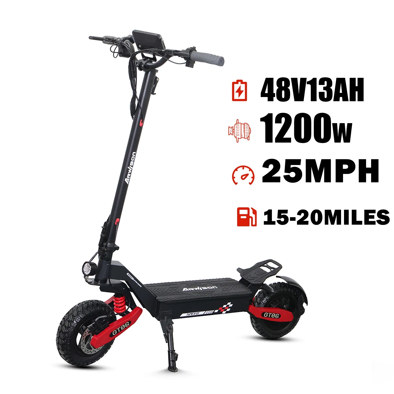 Arwibon 1200W Motor Electric Scooter 48V13/23.4AH Speed up to 25MPH 11 Inch Off-Road Tires Foldable Adult E-Scooter