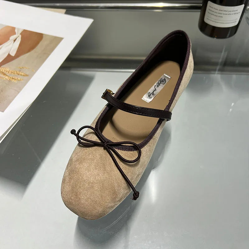 New Fashion Buckle Strap Women Mary Janes Flats Shoes Ballet Flats Female Soft Footwear Butterfly-Knot Ladies Shallow Shoes