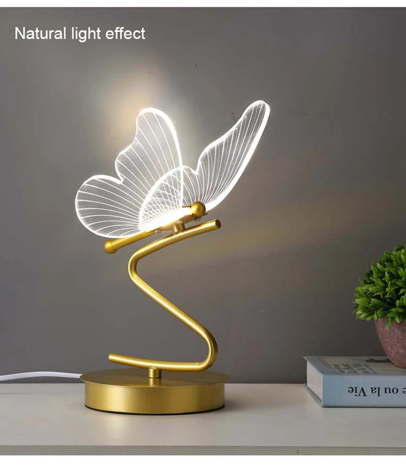 LED Table Lamp Indoor Lighting Switch Button Home Decoration Bedroom Bedside Living Room Restaurant Nordic Butterfly Desk Lamps
