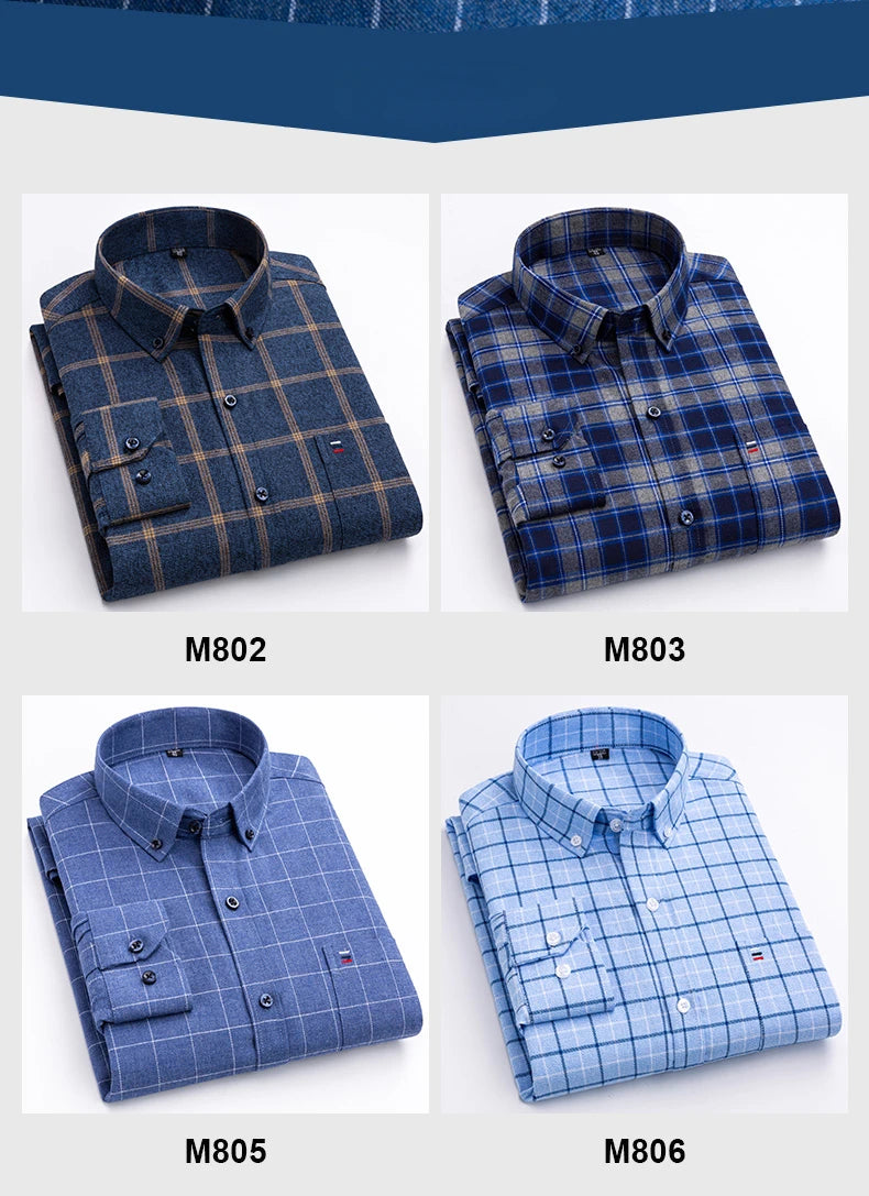 New in ShirtPlus Size 7XL 100% Cotton Sanding Long-Sleeve Shirts for Men Slim Fit Plain Shirt Striped Plaid Single Pocket Clothe