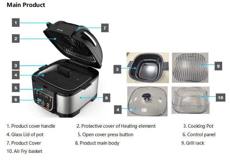 for 16 in 1 7.5L air fryer rice cooker steam oven electric multi cooker with grill and sous vide function kitchen appliance