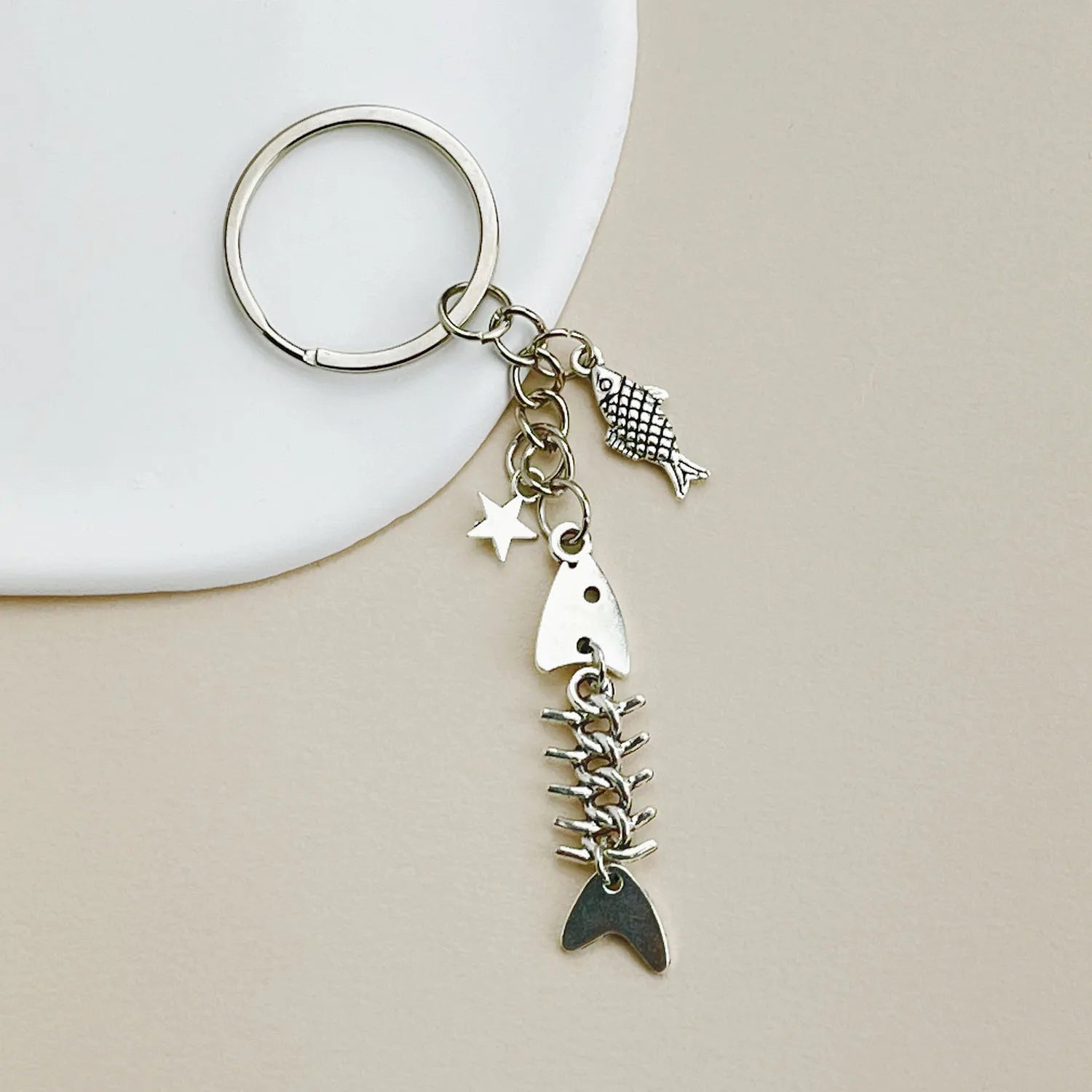 Key Chain Fish Cute Bag Charm Keyring for Car Fishbone Star Punk  DIY Handmade Jewelry Gifts