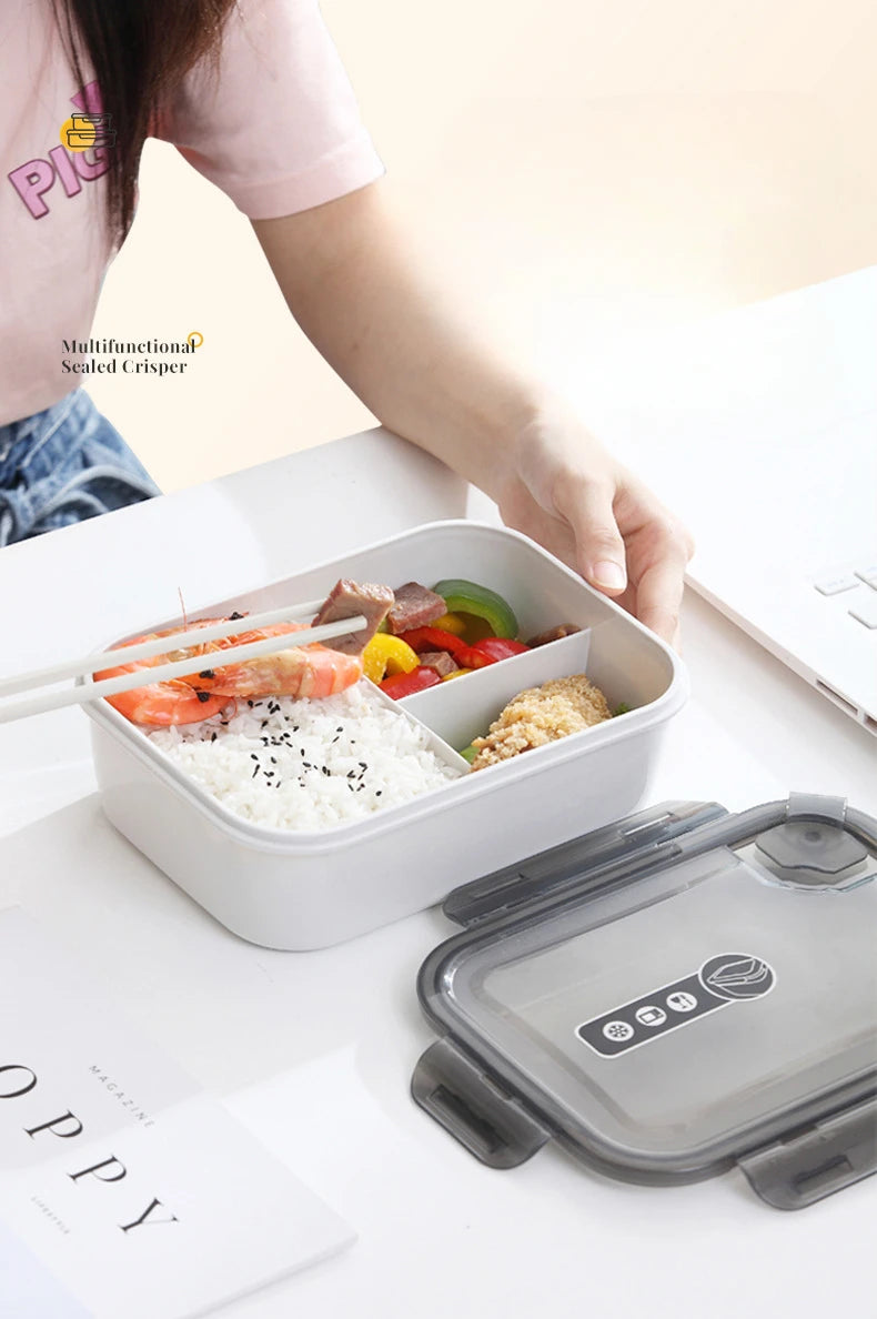 Microwavable Plastic Crisper Lunch Box Multi-compartment Bento Box Portable Food Storage Containers Office Student LeakProof Box