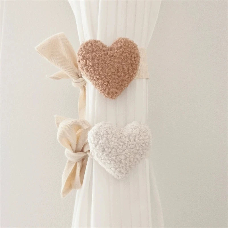Plush Heart Curtain Tiebacks Bundle Rope Car Curtain Ties Baby Kids Room Window Curtain Holders Home Decor Curtain Accessories