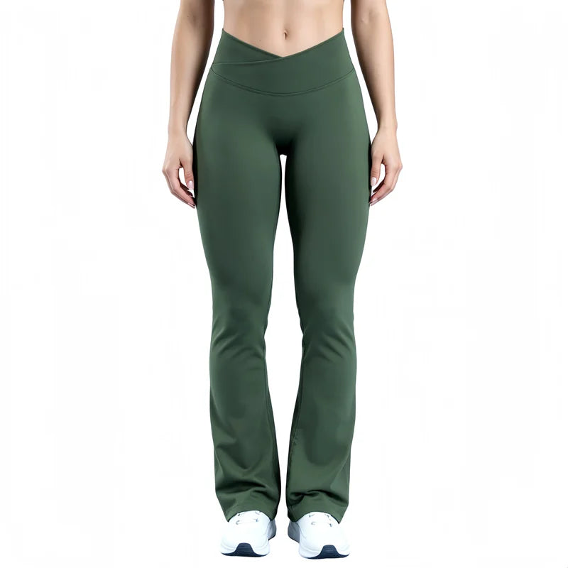 Crossover Waist Flare Leggings Women Seamless Bell Bottom Yoga Pants Butt Lifting Tummy Control Gym Fitness Flared Leggings