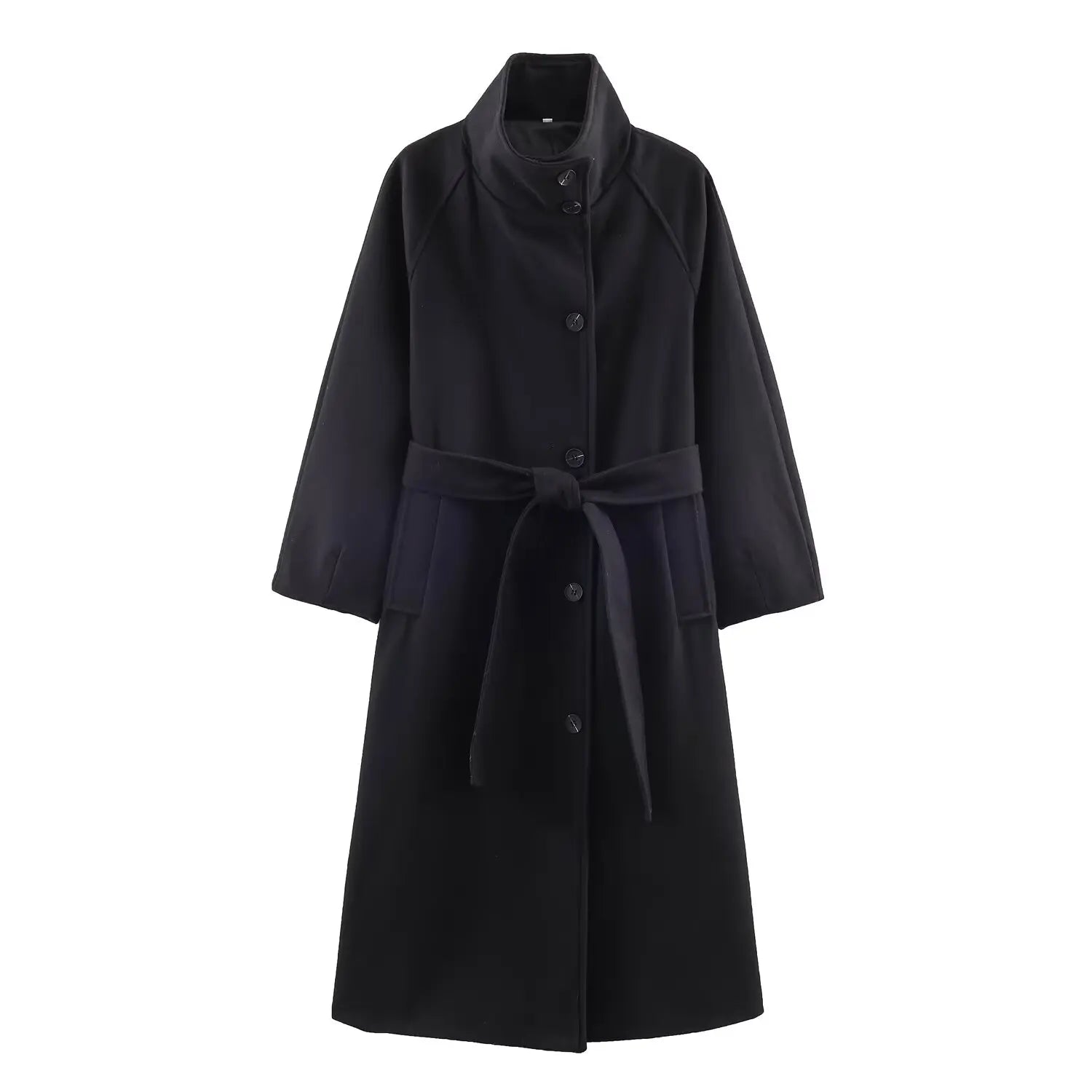 Ladies'Elegant High-End Grey Woolen Coat Women Stand Collar Single Breasted With Belt Long Coat Commut Casual High Street Coat