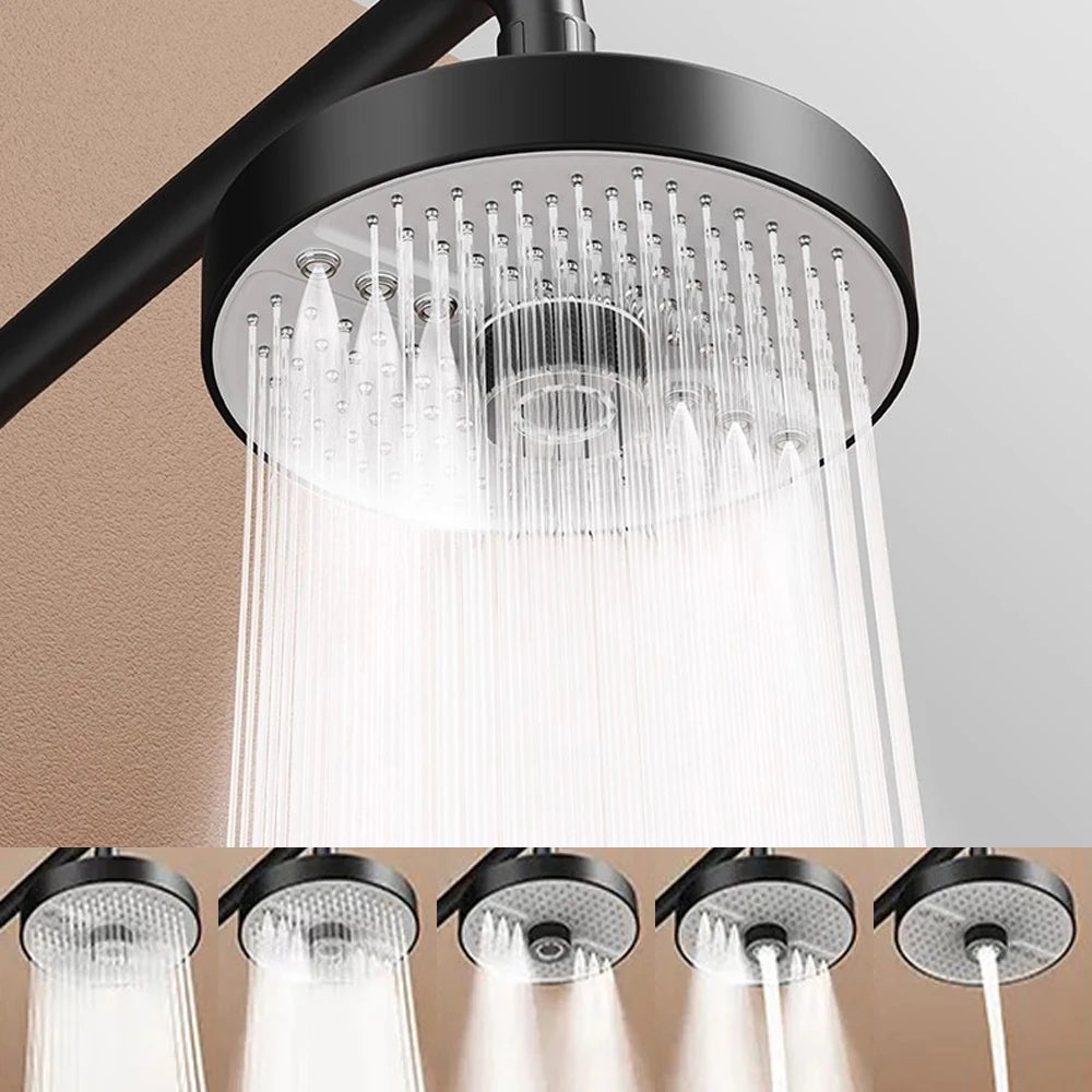 Adjustable 5 Speed Shower Head 7 inches Overhead Showerhead Liquid Silicone Water Outlet Shower for Bathroom Accessories