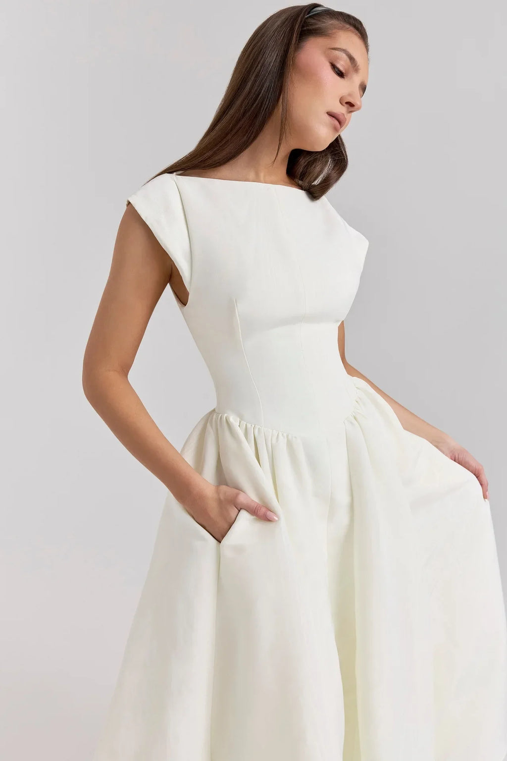 Summer Women Backless A-line Sexy Maxi Dress Gown Solid Hollow Out Sleeveless High Waist Club French Style Pleated Dress