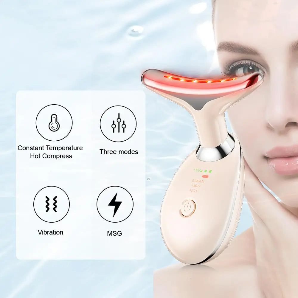 7 Color LED Light Face Neck Massager USB Rechargeable Home Beauty Device Hot Compress Skin Care Massage Instrument OEM
