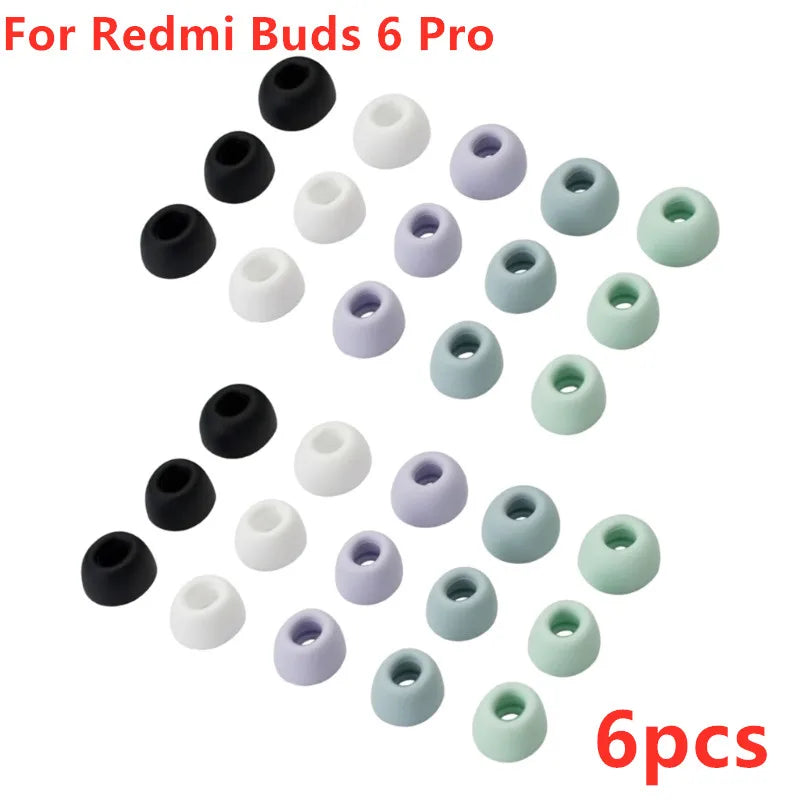 6PCS Silicone Ear Tips for Xiaomi Redmi Buds 6 6Pro 5 5Pro 4 4Pro Earphone Eartips Ear Pads Caps Noise Cancelling Ear Plugs
