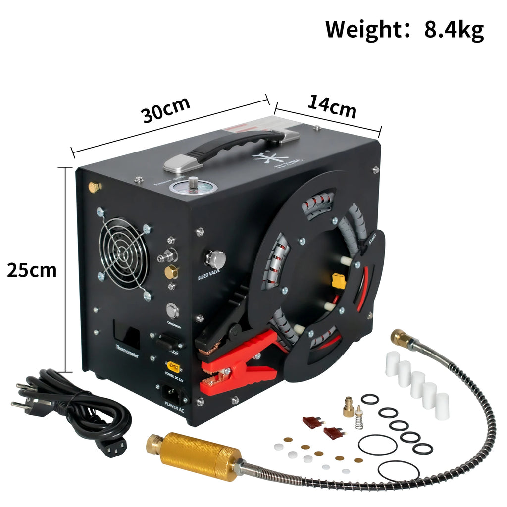 TUXING TXES062 4500Psi Portable PCP Air Compressor 300Bar High Pressure Auto-stop Compressor with 12v car power supply for Rifle