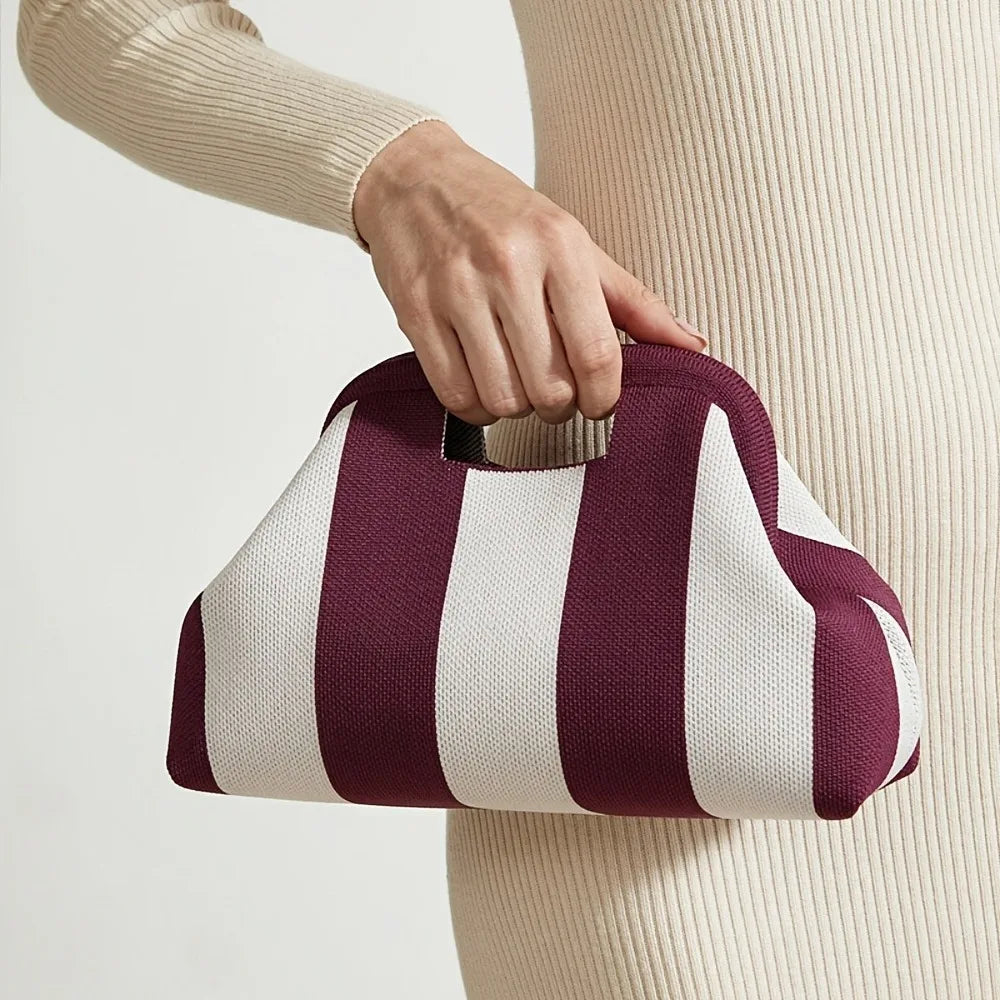 New Woven Bag Hollow-Out Striped Knitted Handbag Fly-Knitted Cloud Versatile Portable Cosmetic Bag