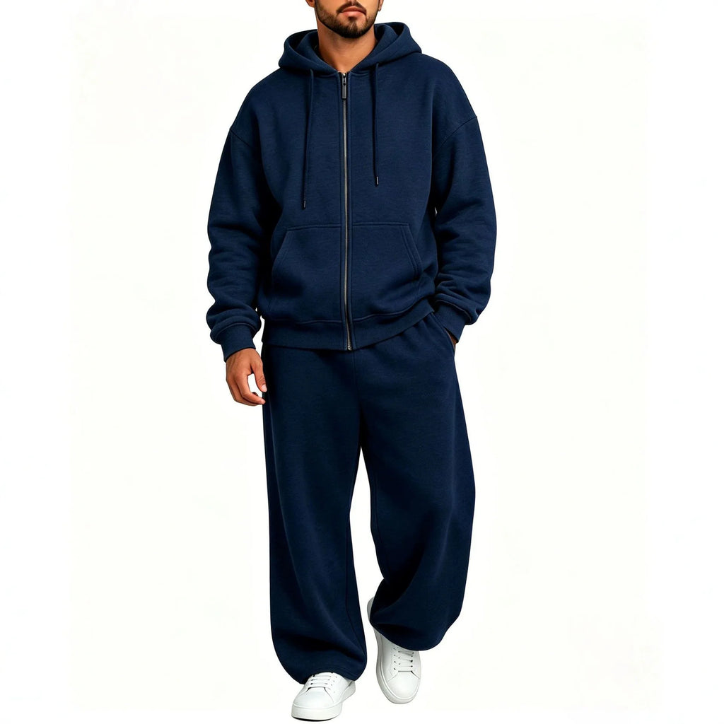 Women's Autumn Winter Fleece-lined Warm Tracksuits Zip-up Hooded Sweatshirt And Drawstring Pants Two Piece Set