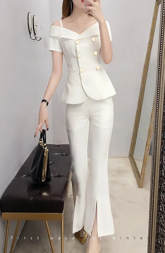 Womens 2 Pant Sets Blazer and Outfit Wide Leg Trouser Suit White Two Piece Set Pants for Women Sexy Classy Co Ord Promotion Xxl