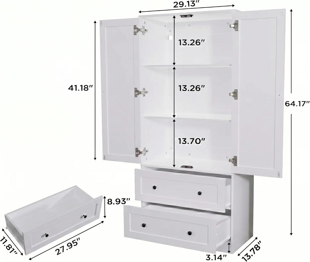 Tall White Kitchen Pantry, Storage Cabinet with Doors and Drawers, Freestanding Wooden Organizer for Kitchen, Customized