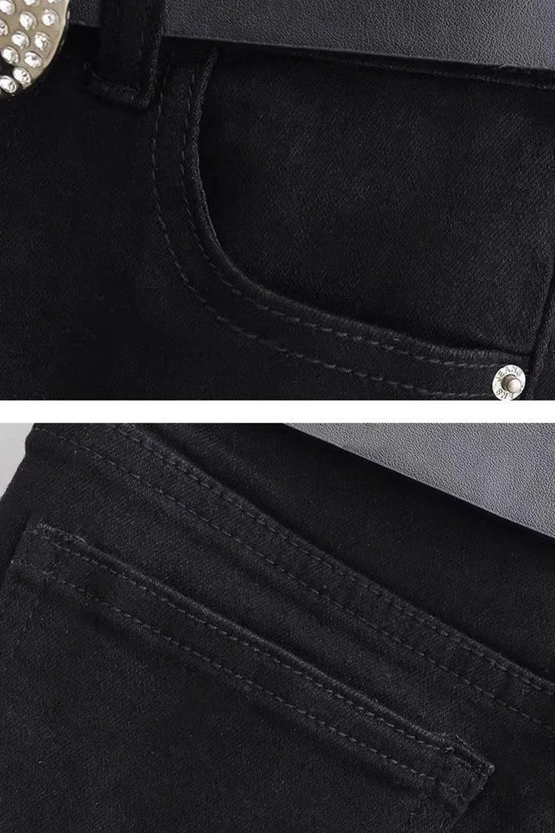 Summer Black Hot Shorts for Women Sexy Low Rise Y2K Gothic Tight Denim Short Pants Female Harajuku Streetwear Grunge Mini Shorts