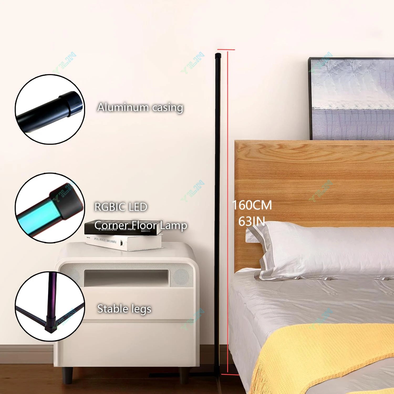 Reinforced Lamp Body 165cm Smart RGB LED Floor Lamp With Sunset Lamp APP Control Music Sync Color Change Standing Mood Light