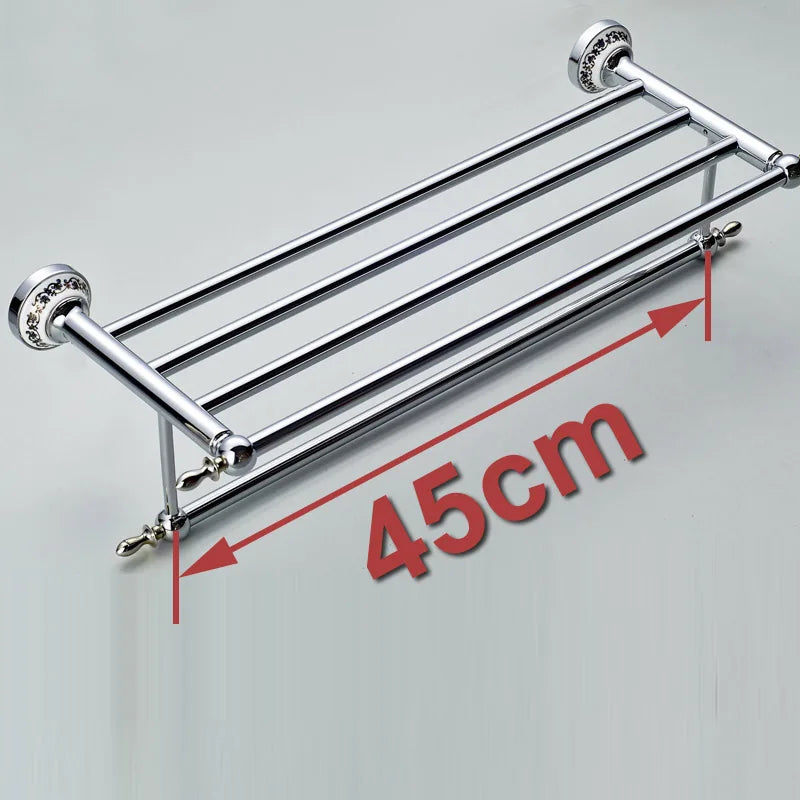 Luxury Towel Rack Wall Mounted Bathroom Accessories Set Ceramic Stainless Steel  Bath Hardware Sets Chrome Toilet Brush Holder