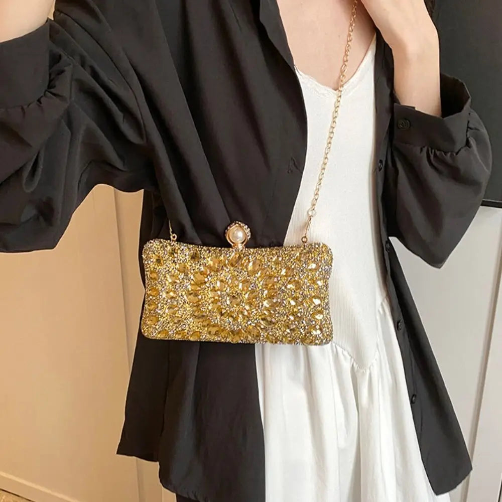 Portable Shiny Evening Banquet Bag Sequin Bling Crystal Colorful Rhinestone Shoulder Bag Handbag Purse Chain Crossbody Bag Women