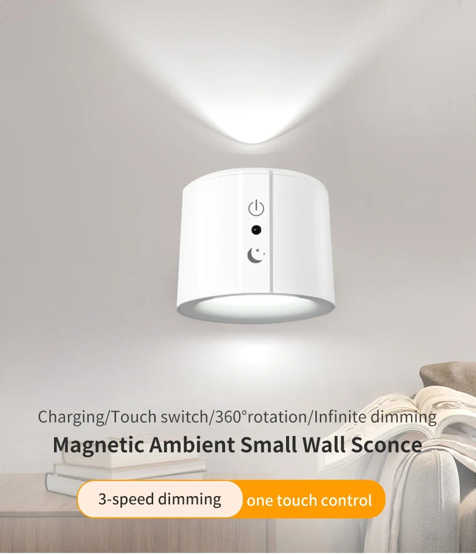 LED Wall Light Rechargeable Touch Double Head Wall Lamp 360 Rotatable 3 Colors Sconces Light Wireless Night Lights For Bedroom