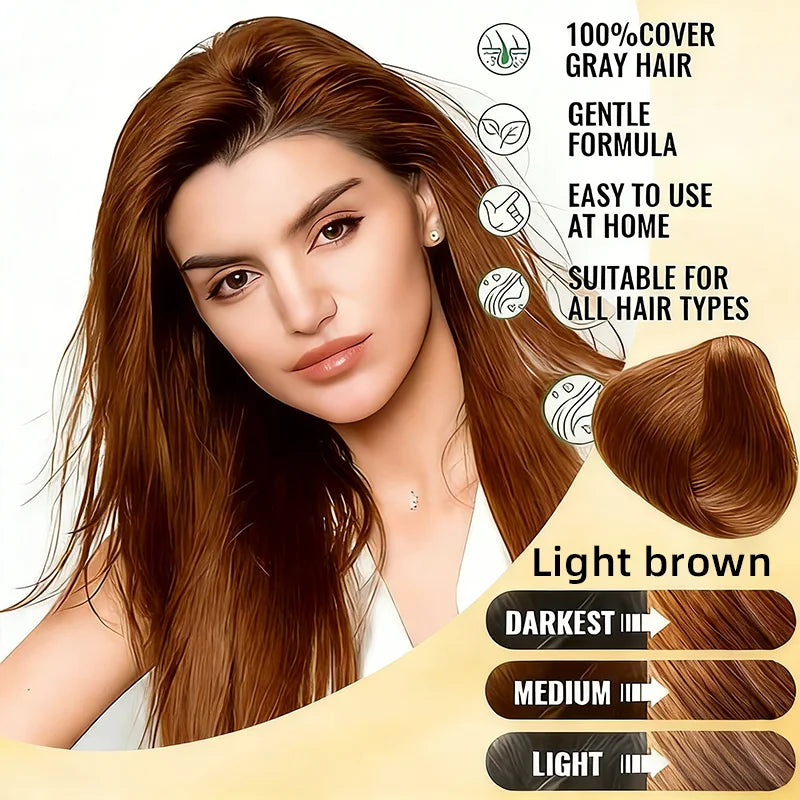 YUITIKUE Light Brown Hair Dye Shampoo | 3-in-1 Gray Coverage, Natural Instant Effect, 3 Steps Easy Dye 100ml
