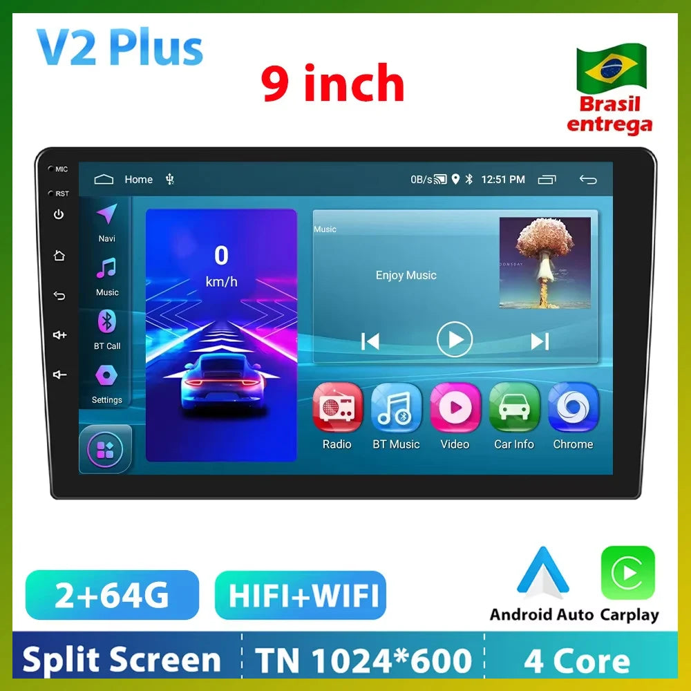 Podofo Android 12 Car Radio Androidauto Carplay 2 Din GPS Car Audio 7"/9"/10" WIFI BT Automotive Multimedia Player For VW Ford