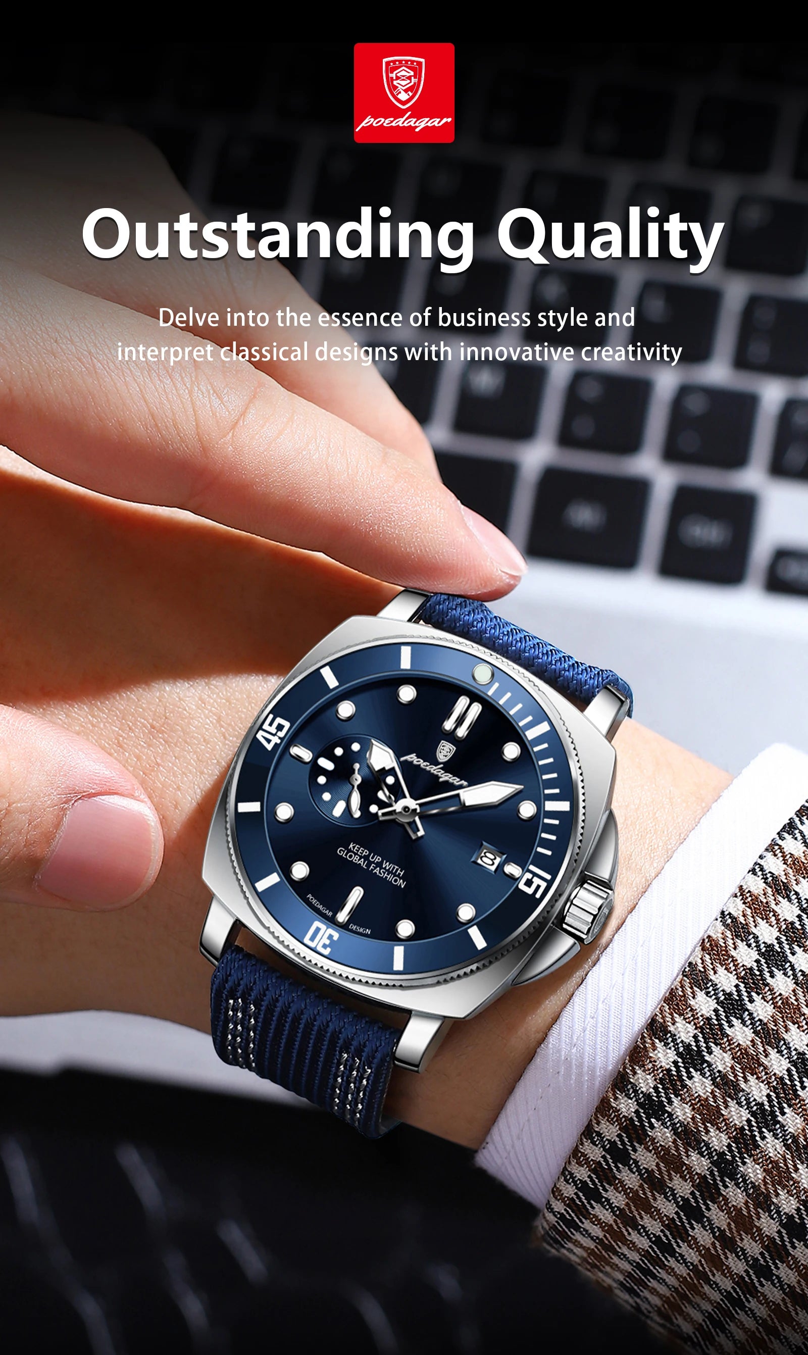 POEDAGAR Sport Military Men Clock Waterproof Luminous Date Top Luxury Watch For Man Nylon Leather Quartz Men's Watches Reloj+Box