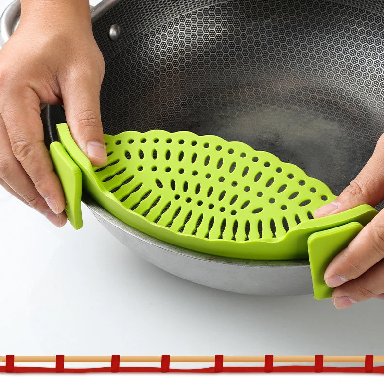 Silicone Strainer Clip-on Pan Pot Side Drainer Fruit Vegetable Noodle Drainage Filter Pour Baffle Colander Kitchen Gadgets