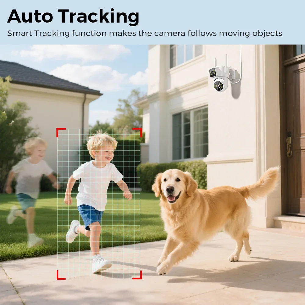 8MP WiFi Camera PTZ Dual Screens Auto Tracking Night Vision CCTV Surveillance Camera Outdoor 4MP Security IP Camera icsee