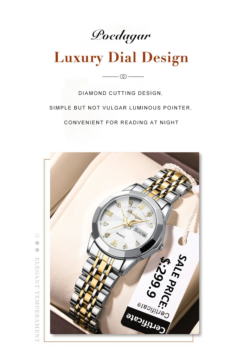 POEDAGAR Luxury Elegant Ladies Watch High Quality Casual Stainless Steel Luminous Waterproof Quartz Women's Watches Dress Clock