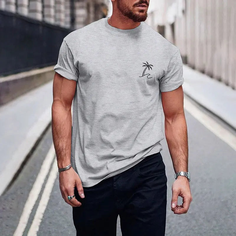 2024 New Pure Black Men's Short-sleeved T-shirt Simple Letters Printed Round Neck T-shirt Street Casual Temperament Men's Tops