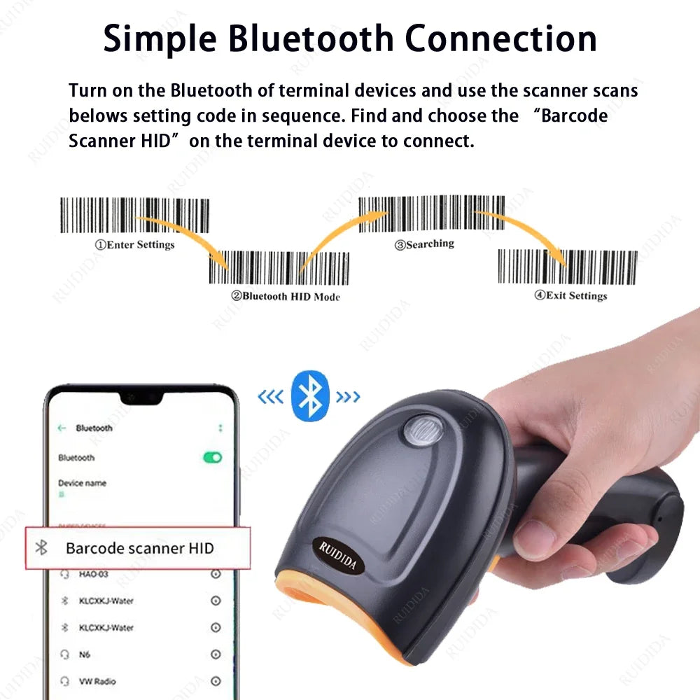 2D Wireless Barcode Scanner Bluetooth 2d Scanner Handheld QR Code Reader qr Wireless Bluetooth Scanner for Supermarket Store