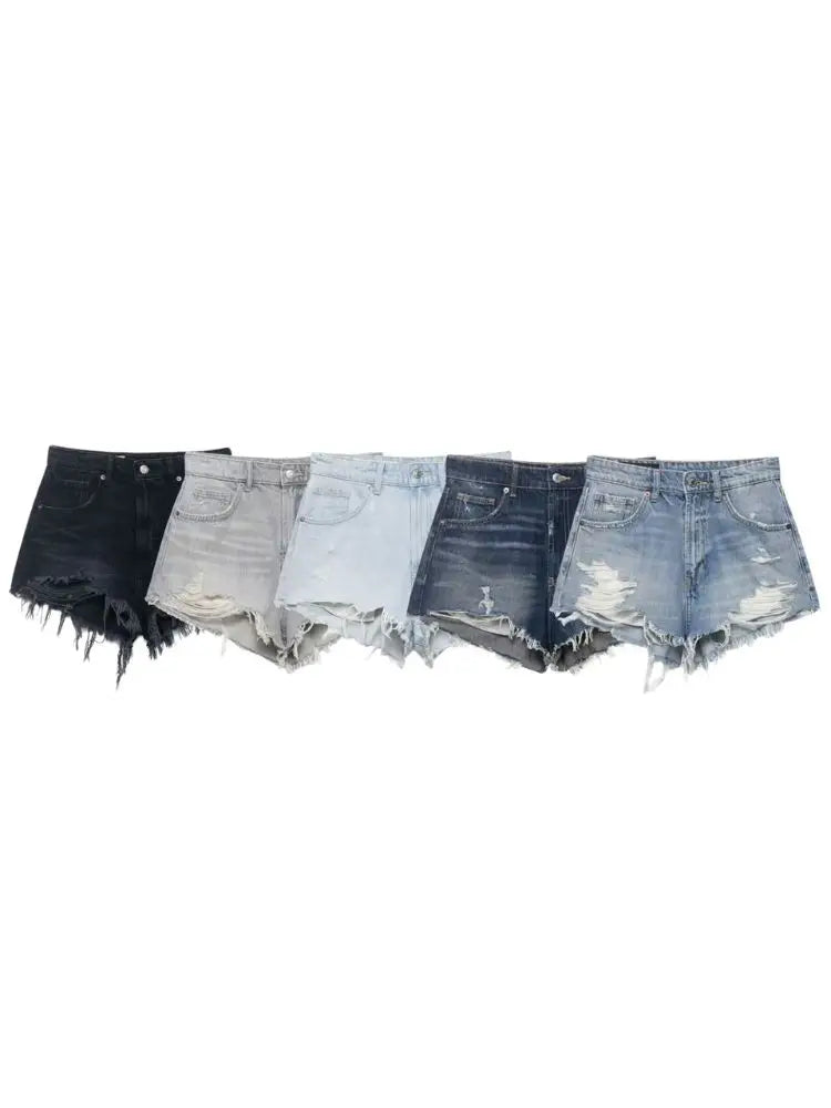 HH Women's High Waisted Denim Shorts Summer Ripped Jean Shorts Frayed Hem A-Line Casual Beach Party Hot Pants Streetwear