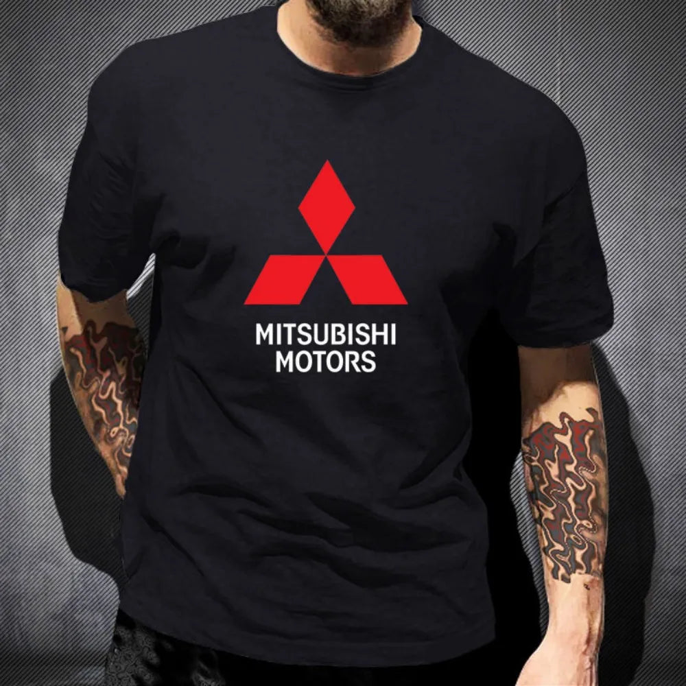 Mitsubishi Motors logo printed T-shirt, men's summer 100% pure cotton short-sleeved trendy top, unisex.