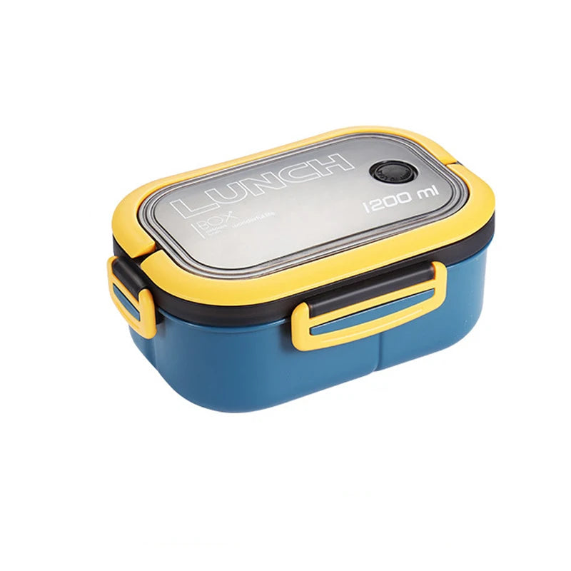 Portable Double-Layer Lunch Box with Fork And Spoon Compartment Food Container Microwave Safe for Picnics And Freshness Preserva