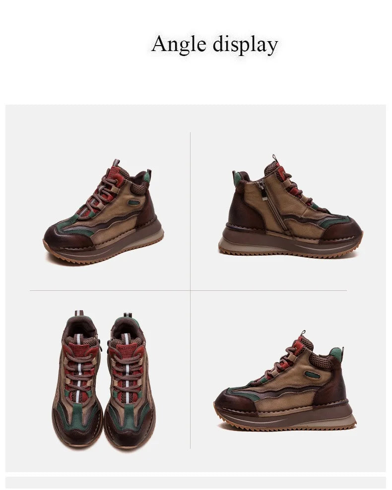 DRKANOL 2026 Women Boots Autumn Winter Mixed Colors Genuine Cow Leather Warm Ankle Boots Ladies High Top Casual Sneakers Shoes