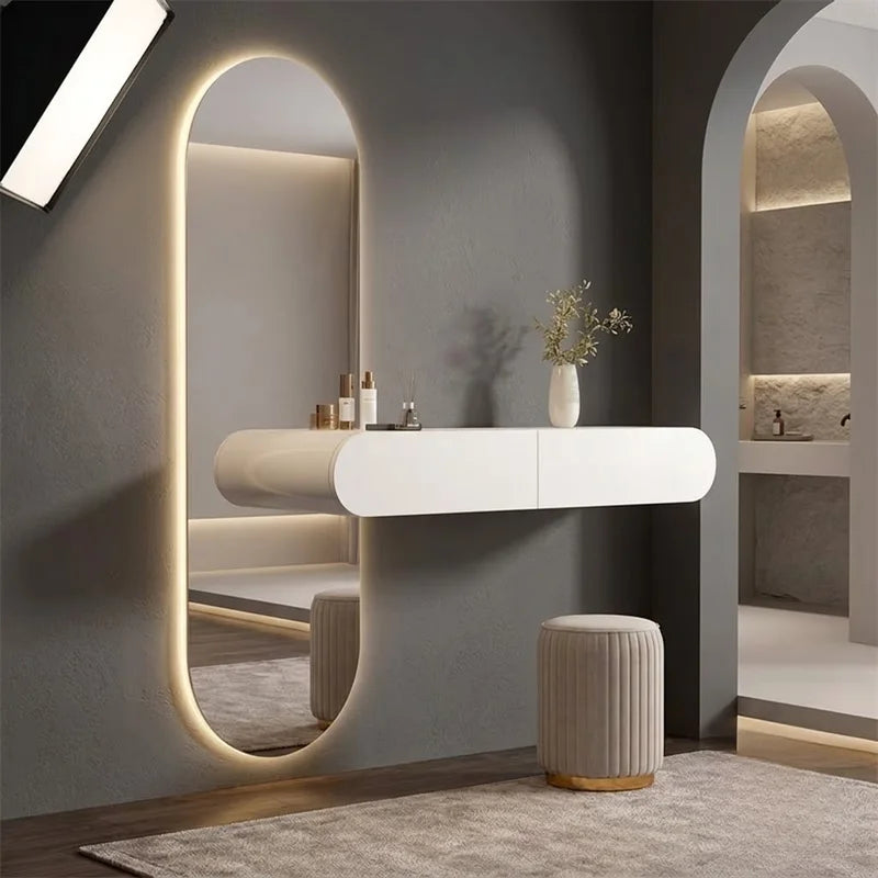 Nordic Wall mounted Makeup Vanity Table Full length Mirror Bedroom Furniture Wooden Storage Dresser European Modern Dressing