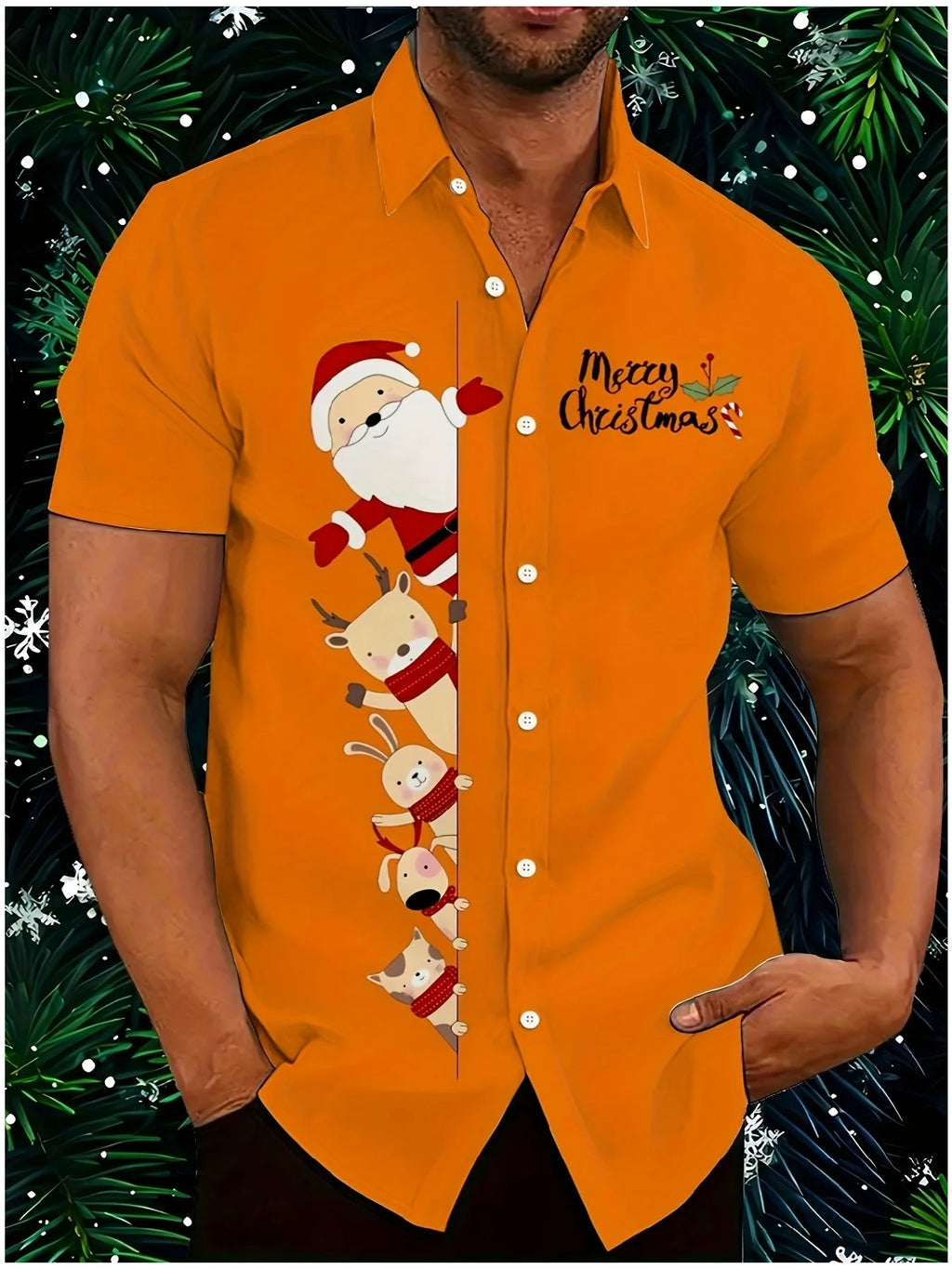 Men's Comic Christmas Graphic Hawaiian Shirt Men Women Fashion Santa Claus Shirt Short Sleeve Blouse Festive Holiday Clothing