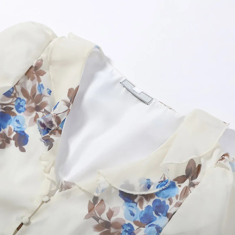 Sexy Print Women Long Dress Urban V-neck Single Breasted Ruffles Half Sleeve Female Dresses 2026 Spring Autumn Lady Robe