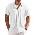 Cotton Linen Breathable Shirt for Men Solid Color Turn Down Collar Male Stylish Summer Short Sleeve Shirts Fashion Clothing