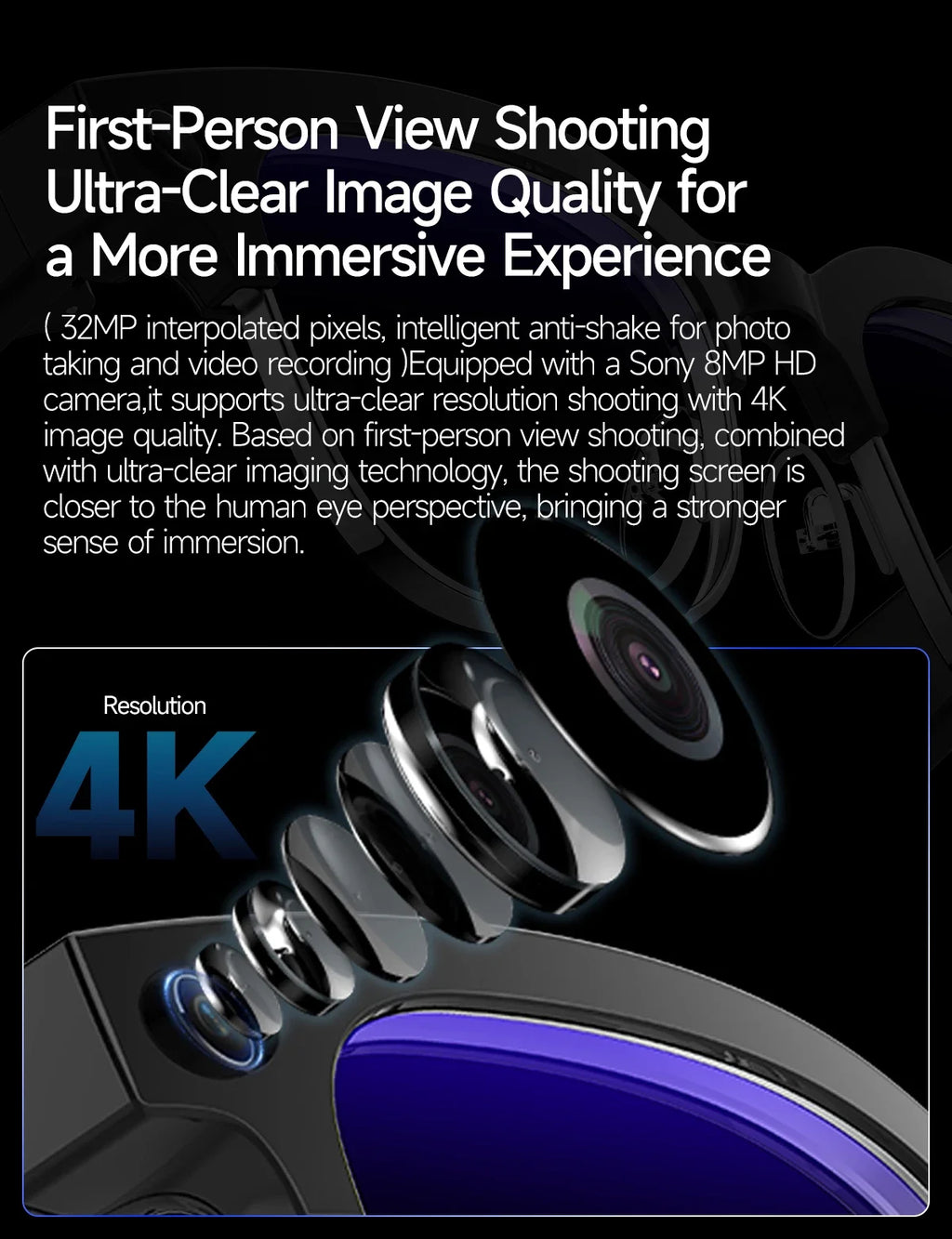 2026 New 4K HD 800W Pixel Dual-Camera Smart Glasses Men 1200P Video Recording AI Chat WIFI Transmission Translation Call Glasses