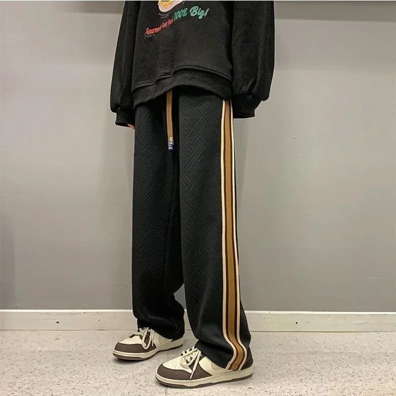 Man Sweat Pants Wide Leg Trousers Stripe Straight Men's Sweatpants Sport Athletic Track Tracksuit Bottoms Harajuku Trend Popular