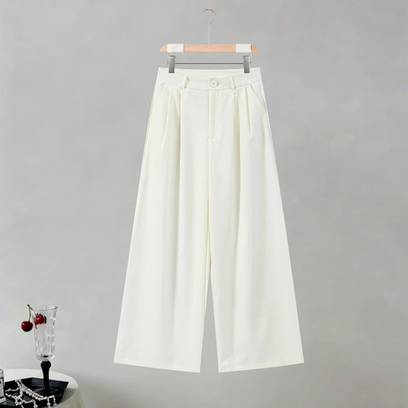 Solid Women Officewear Lapel Pockets Long Sleeve One Button Cinched Waist And Wide Leg Pant Fashion Lady Streetwear Commute 2026