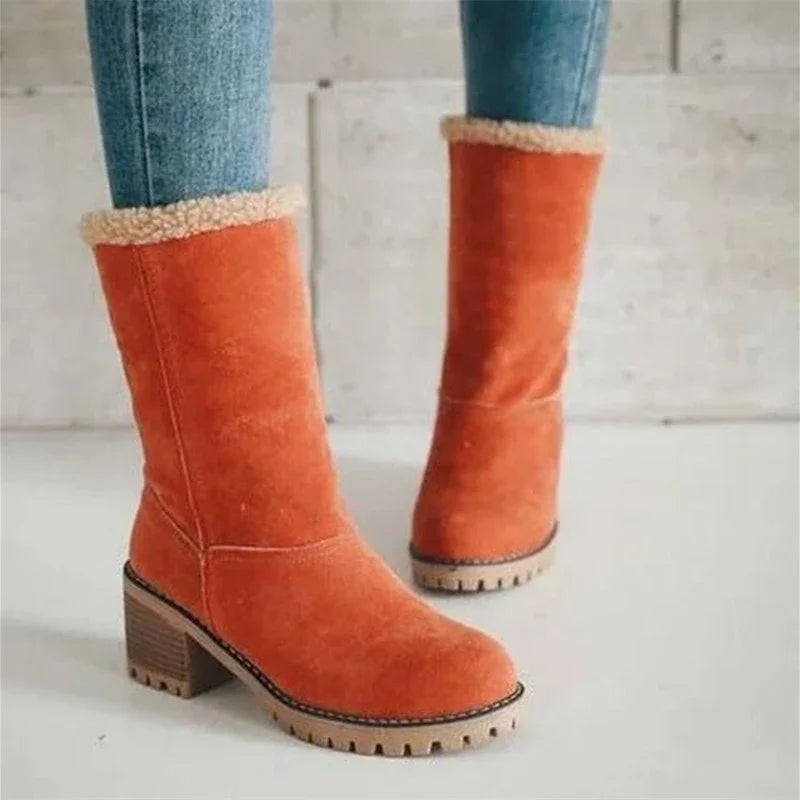 Winter Fashion New Casual and Comfortable Fashion Boots Plus Velvet Warm Square Heel Round Toe Solid Color Women's Boots